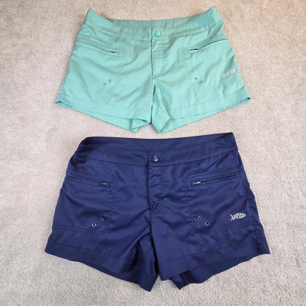 AFTCO Womens Fishing Shorts Lot (2) Nylon Ripstop Size 10 Relaxed Quick‎ Dry